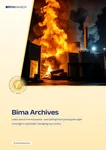 Cover of the Bima Archives case study on Fire Insurance, over a photograph of an industrial fire.