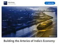 India Rising newsletter on LinkedIn showing the issue Building the Arteries of India's Economy with a container port cover.