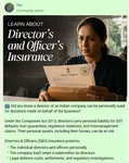 Community explainer on Directors and Officers Insurance, covering personal liability of Indian company directors under the Companies Act 2013 for GST defaults, loan guarantees and regulatory violations.