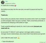Community post from Team BimaKavach closing financial year 2025-26, thanking partner agents for policies placed, renewals saved and claims navigated.
