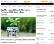 Mint article from September 2022 reporting that construction supply platform ZippMat raised 10 million dollars led by Matrix Partners India and HDFC Bank.